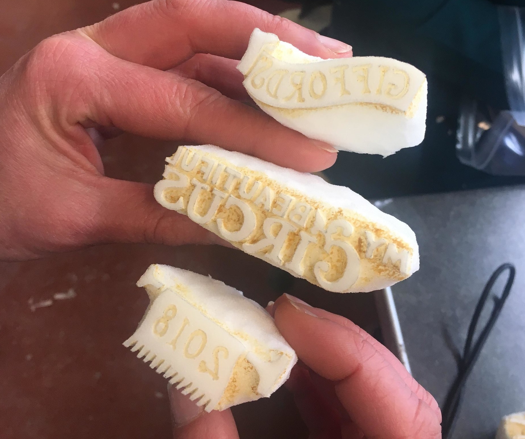 The hand cut sponges used to decorate this year's My Beautiful Circus mug
